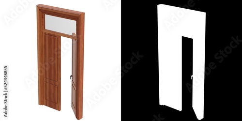 3D rendering illustration of a wooden door with transom window