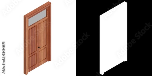 3D rendering illustration of a wooden door with transom window