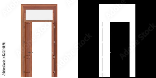 3D rendering illustration of a wooden door with transom window