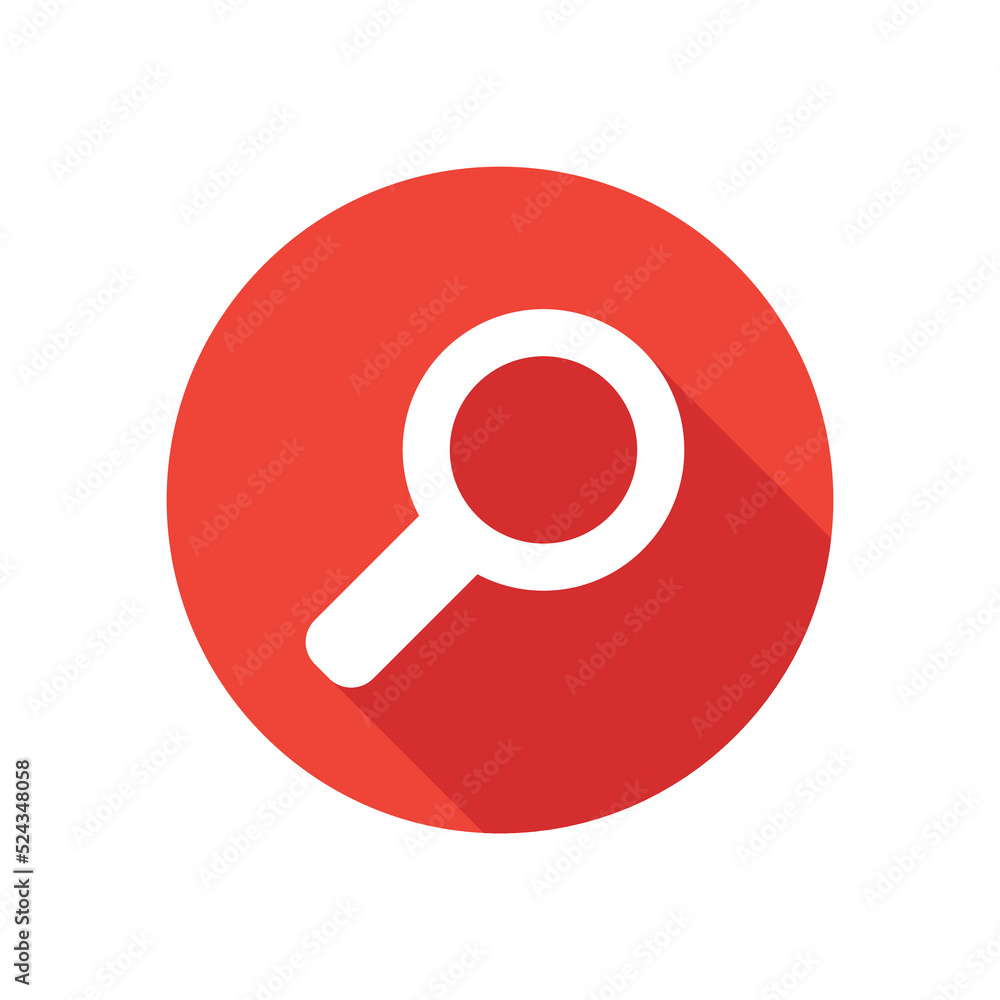 Search, magnifier icon with long shadow style. Zoom symbol. Vector illustration. Search, magnifier icon with long shadow style. Zoom symbol. Vector illustration.