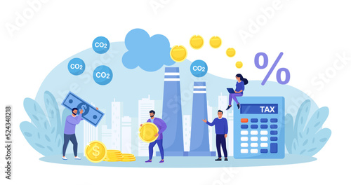 Taxation for Nature Pollution. Carbon Tax and CO2 Emissions Environmental Price Charge. Government Payment for Burning Fossil Fuels and Make Dioxide Air Pollution. GHG Fee to Reduce Greenhouse Gases
