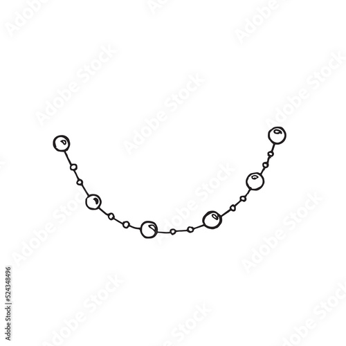 vector black and white image of a garland of beads in the style of doodle, coloring, for a tag, sticker, postcard, wish, icon