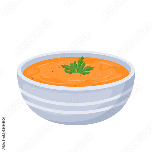 Pumpkin cream soup in bowl, vector Illustration