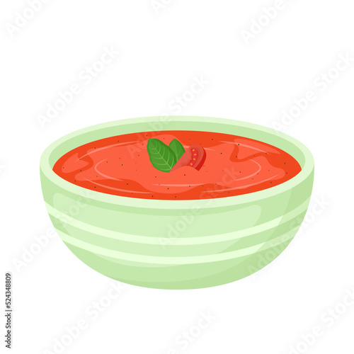 Tomato cream soup in bowl, vector Illustration