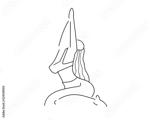 Vector illustration of a woman doing yoga. Minimalist line art. For posters, tattoos, leaflets, fitness centers. Healthy living concept