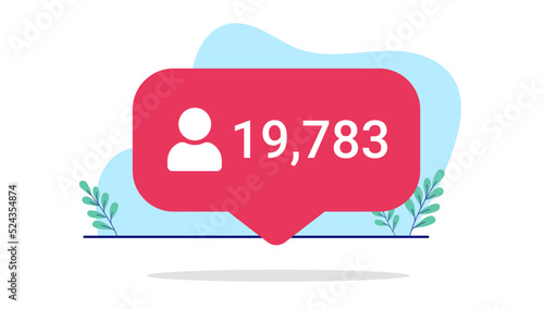 Social media likes - Red SOME notification showing many likes with heart symbol and big random number. Flat design vector illustration with white background