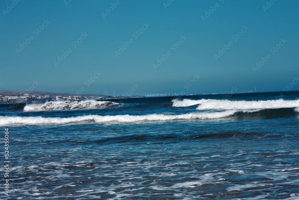 Stormy ocean with waves in Mas Palomas, Gran Canaria 