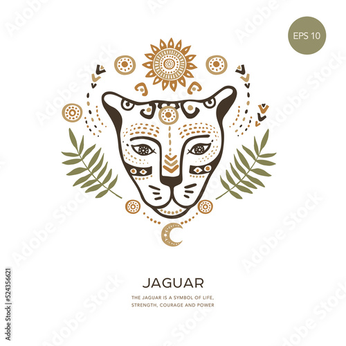 Hand drawn abstract portrait of a leopard or jaguar. Vector hand draw design.