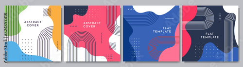 Vector illustration. Set of abstract modern art backgrounds. Simple geometric shapes. Lines and waves. Boho minimalist style. Vibrant color. Design elements for social media template, blog post, card