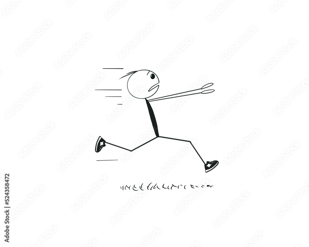 Bonhomme, personnage qui fuit devant le danger, bâton allumette panique Stock 일러스트레이션 Adobe Stock