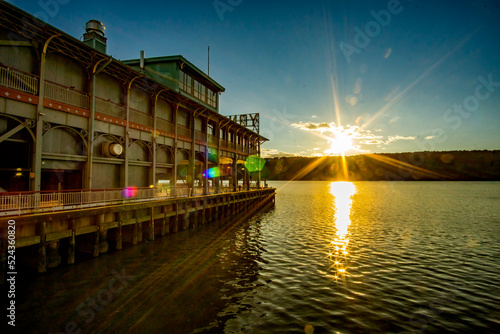 Obraz na płótnie Yonkers, NY - Aug 13, 2022 Landscape view of the iconic Yonkers Recreation Pier, located at the foot of Main Street in the Downtown Waterfront District. w salonie