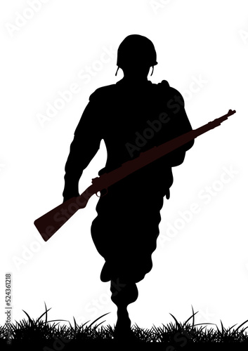 Silhouette of an american soldier with a rifle - vector illustration