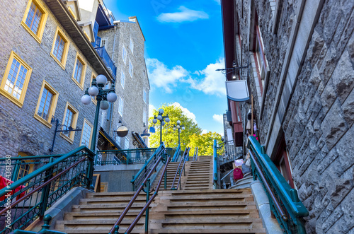 Canada, Old Quebec City tourist attractions, Petit Champlain lower town and shopping district. © eskystudio
