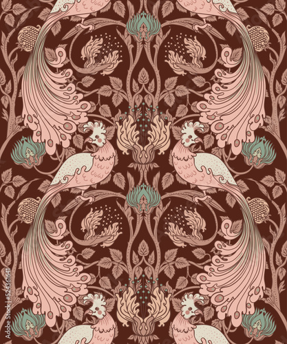 Floral vintage seamless pattern wit birds for retro wallpapers. Enchanted Vin...