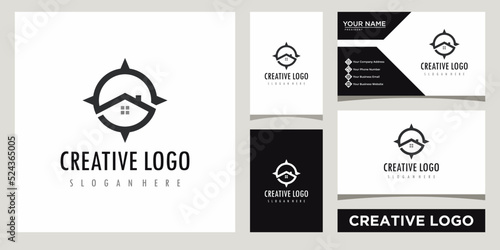 compass with house logo concept. design template with business card design