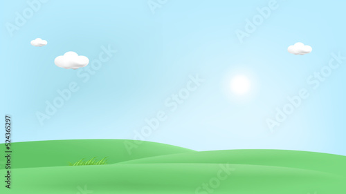 3d landscape mountain and hills illustration with 3d trees  cloud and sun. vector illustration.