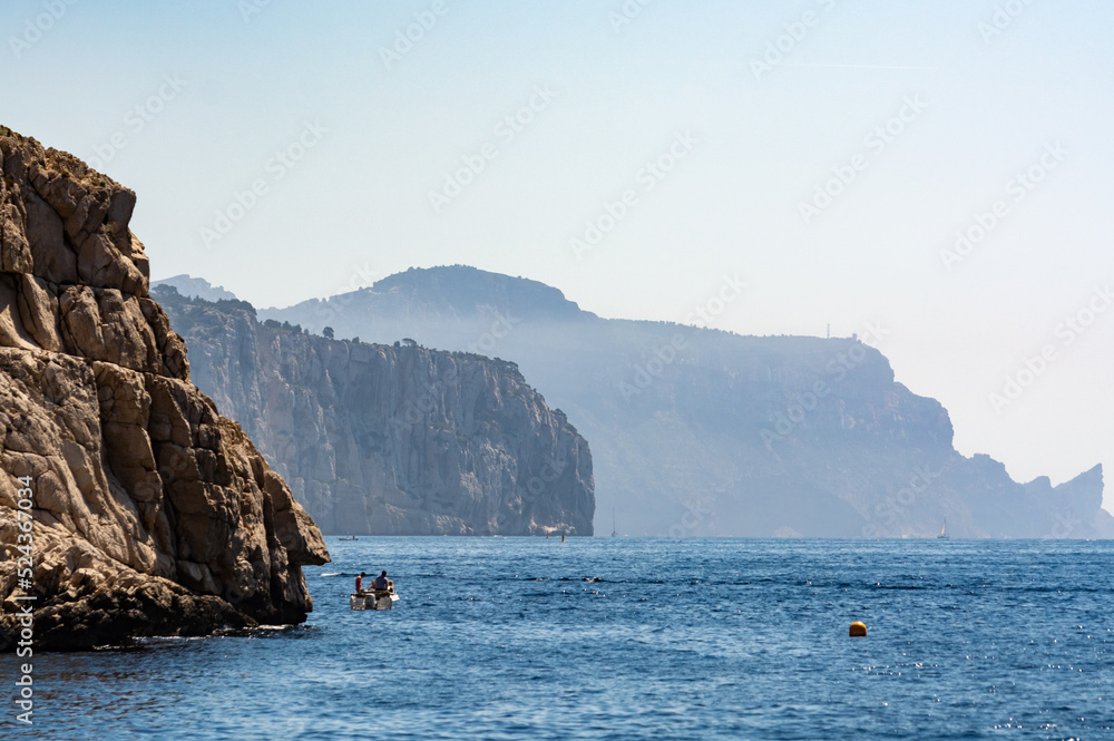 Limestone cliffs near Cassis, boat excursion to Calanques national park in Provence, France