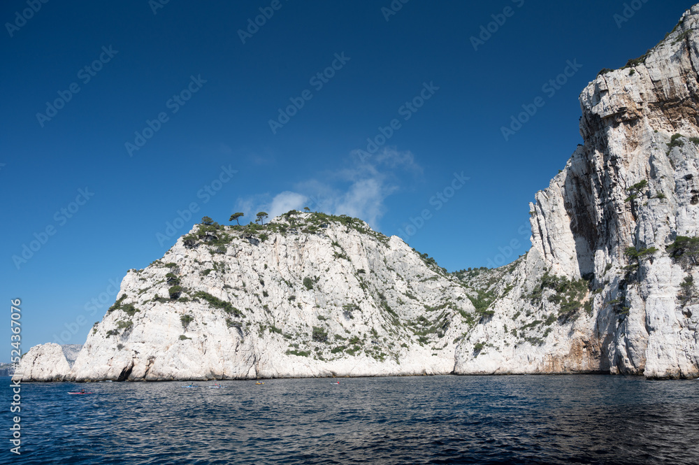 Limestone cliffs near Cassis, boat excursion to Calanques national park in Provence, France