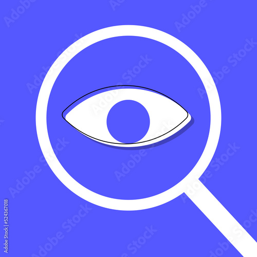 Ilustración minimalista de un ojo observando a través de una lupa