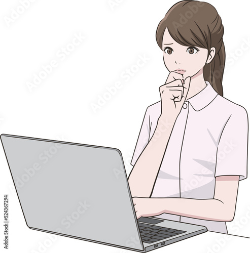 PC前で困惑する看護師