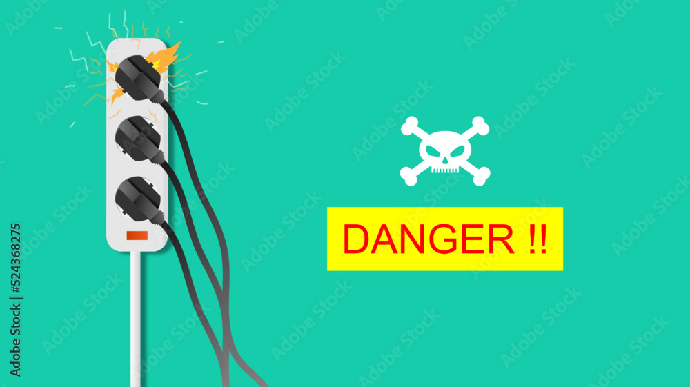 Electric risk burn. electric shock, Overload plug in power outlet in