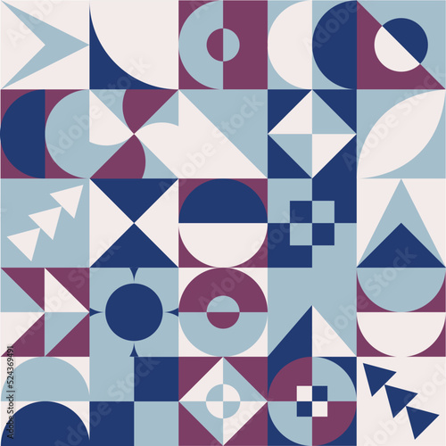 Abstract geometric Bauhaus pattern design. Vector circle, triangle and square lines color art design. Colorful Bauhaus background pattern.