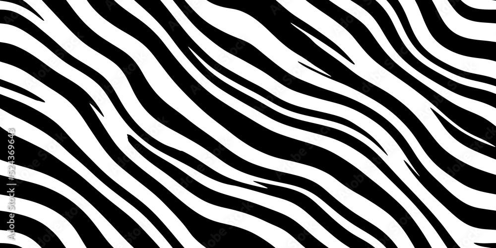 Seamless diagonal zebra skin or tiger stripe pattern. Tileable black and white safari wildlife animal print background texture. Monochrome warbled abstract wavy wonky glitch lines fur coat motif. Seamless diagonal zebra skin or tiger stripe pattern. Tileable black and white safari wildlife animal print background texture. Monochrome warbled abstract wavy wonky glitch lines fur coat motif.