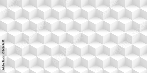 Seamless abstract minimal white isometric cubes background texture. Elegant modern geometric squares wallpaper pattern. Tileable subtle light grey technology backdrop design template. 3d rendering.