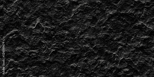 Seamless dark black rough old concrete grunge background texture. Tileable rustic charcoal grey slate rock face design backdrop with copyspace. High resolution marble or stone pattern. 3D Rendering. photo