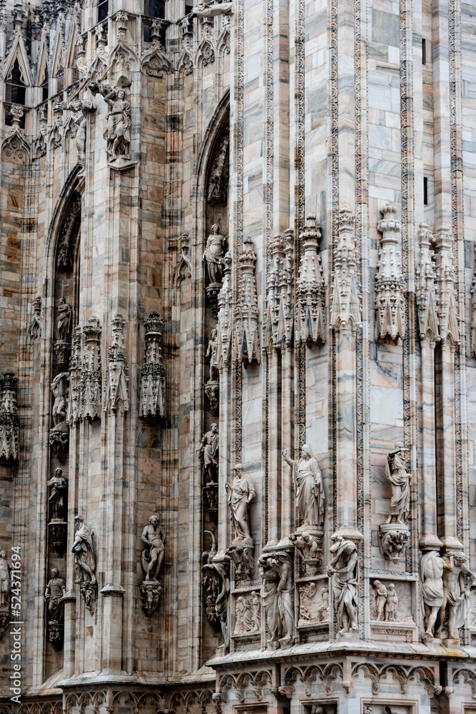 the duomo de milano art pieces and space in gothic cathedral facade