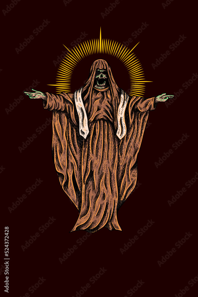 Fototapeta premium Angel skull with cloak vector illustration