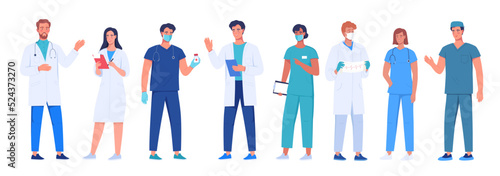 Character design of medical workers, doctors and nurses. Medical uniform vector illustration