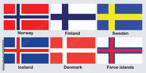 Simple flags of Scandinavia. Nordic countries. photo