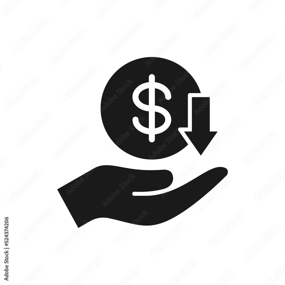 Dollar earnings down icon flat style isolated on white background. Vector illustration Dollar earnings down icon flat style isolated on white background. Vector illustration