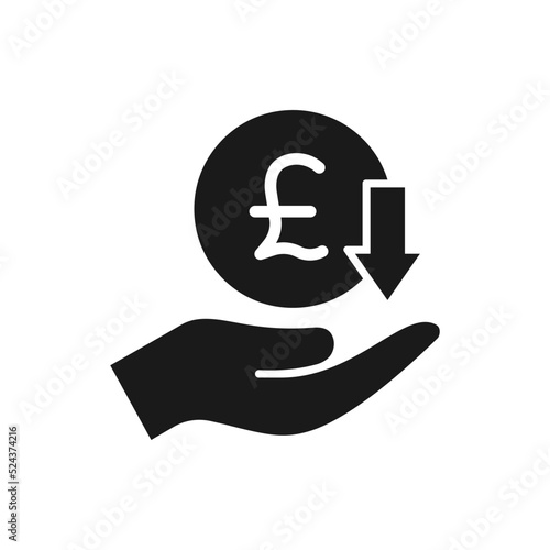 Pound earnings down icon flat style isolated on white background. Vector illustration