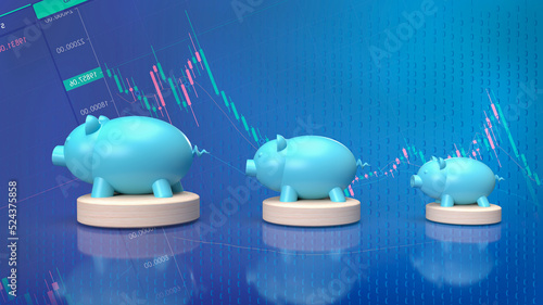 The blue piggy bank   for business concept 3d rendering