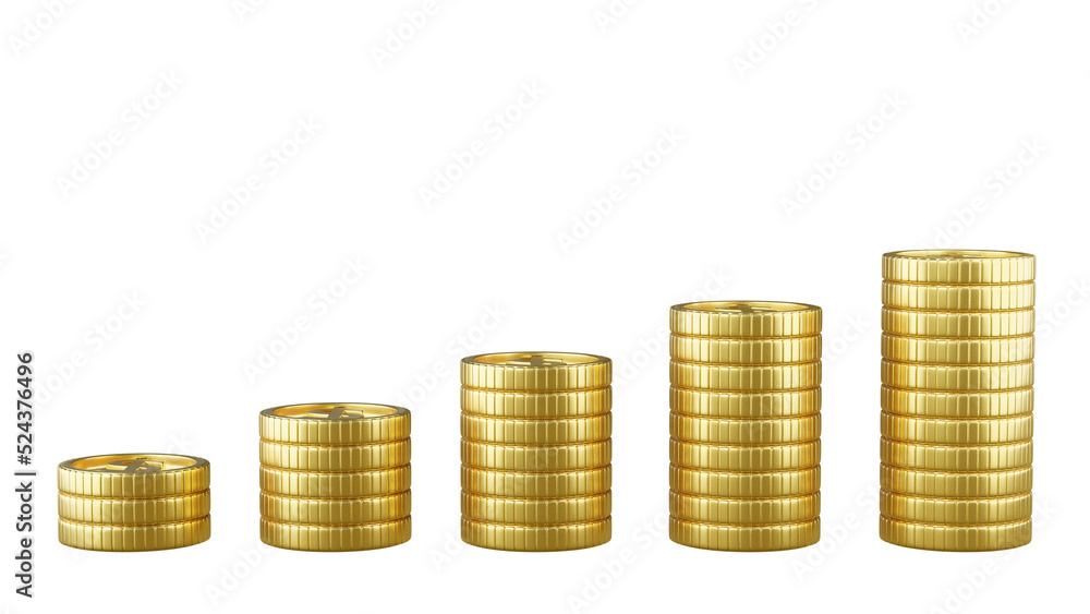 Coin stacks.Gold coins or currency of business. 3D rendering. Coin stacks.Gold coins or currency of business. 3D rendering.