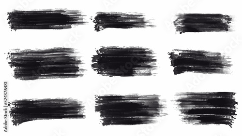 Set of black paint, ink brush strokes, brushes, lines. Dirty artistic design elements. Vector illustration. Isolated on white background.