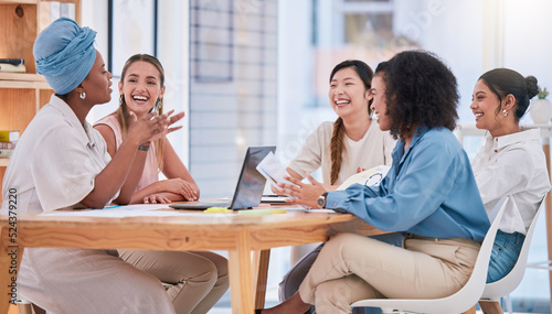 Business team, empowerment and female meeting in casual work environment. Trust, collaboration and diversity in an inclusive company. Coaching, motivation and positive woman working in leadership.