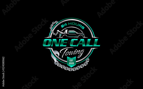 Illustration vector graphic of towing truck service logo design suitable for the automotive company