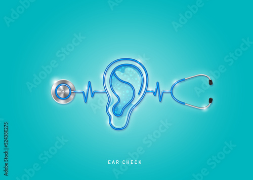 Healthcare and medical concept stethoscope shape ear and checkup hearing and all organs. wishing you stay in good health.