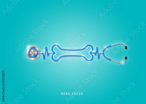 Healthcare and medical concept stethoscope shape bone and checkup all organs. wishing you stay in good health. 