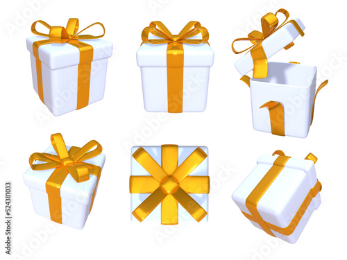 3d render of white gift box in different angles. Present, anniversary, birthday celebration