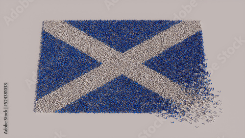 Scottish Banner Background, with People gathering to form the Flag of Scotland.