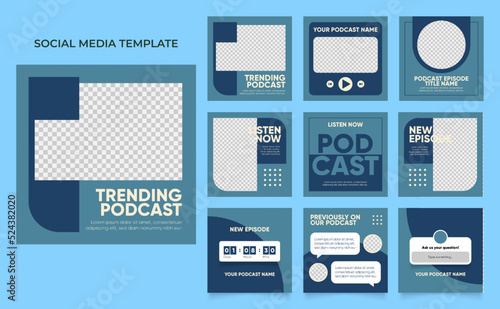 social media template banner for podcast streaming promotion. online broadcast radio. fully editable instagram and facebook square post frame puzzle organic sale poster