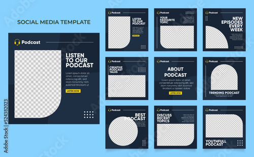 social media template banner for podcast streaming promotion. online broadcast radio. fully editable instagram and facebook square post frame puzzle organic sale poster