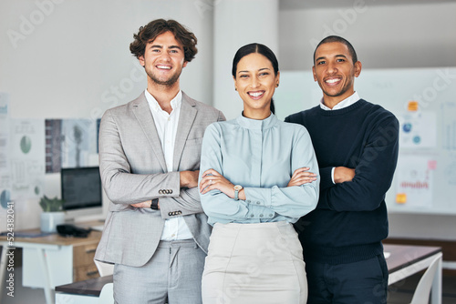 Принти на полотні Teamwork, unity and togetherness with a corporate team portrait of colleagues standing arms crossed in their office at work