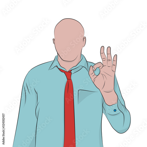 Caucasian male, ok position, formally dressed.