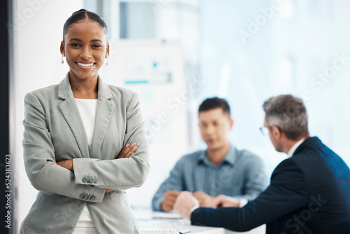 Fotografija Assistant, intern andor training business woman looking proud, confident and motivated before a boardroom team meeting