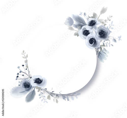 Hello winter with blue leaves watercolor floral bouquet Png, Greenery Elements Wildflowers Spring with Wreaths on Transparent background Png